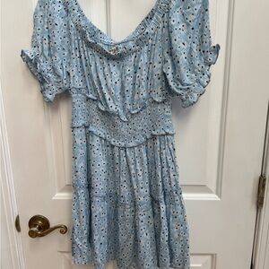 Chic Blush Mini Dress in Light Blue Floral